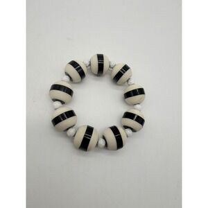 Vintage‎ Style Black and Cream Striped Large Bead Stretch Bracelet